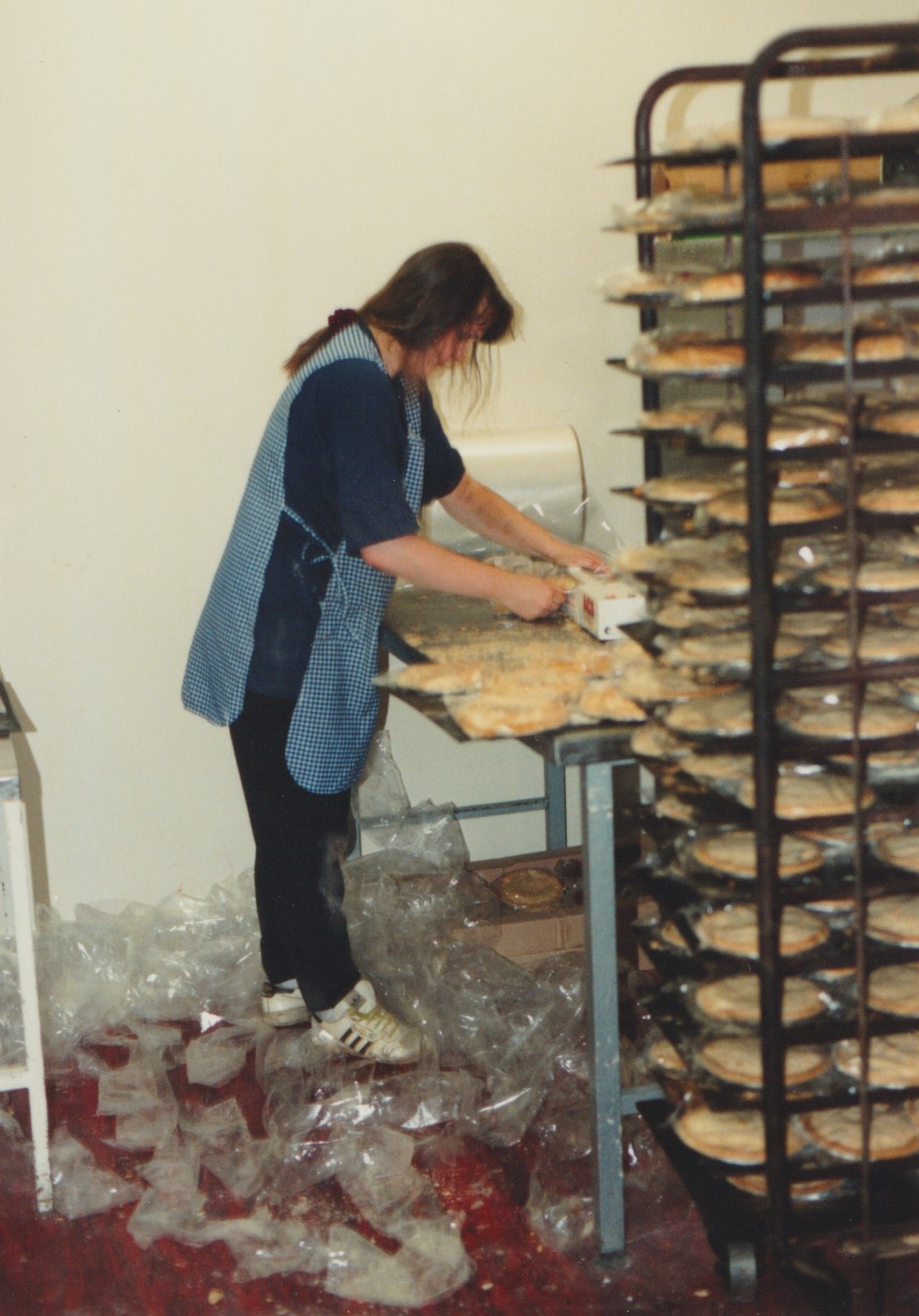 Hand-wrapping the day's bakes