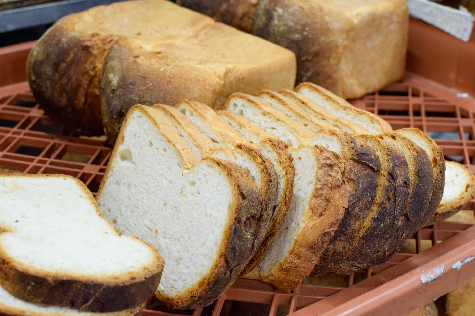 Freshly sliced gluten free white loaf at Tilley's